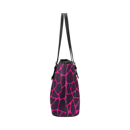 Giraffe Pink Background Texture Print Leather Tote Bag