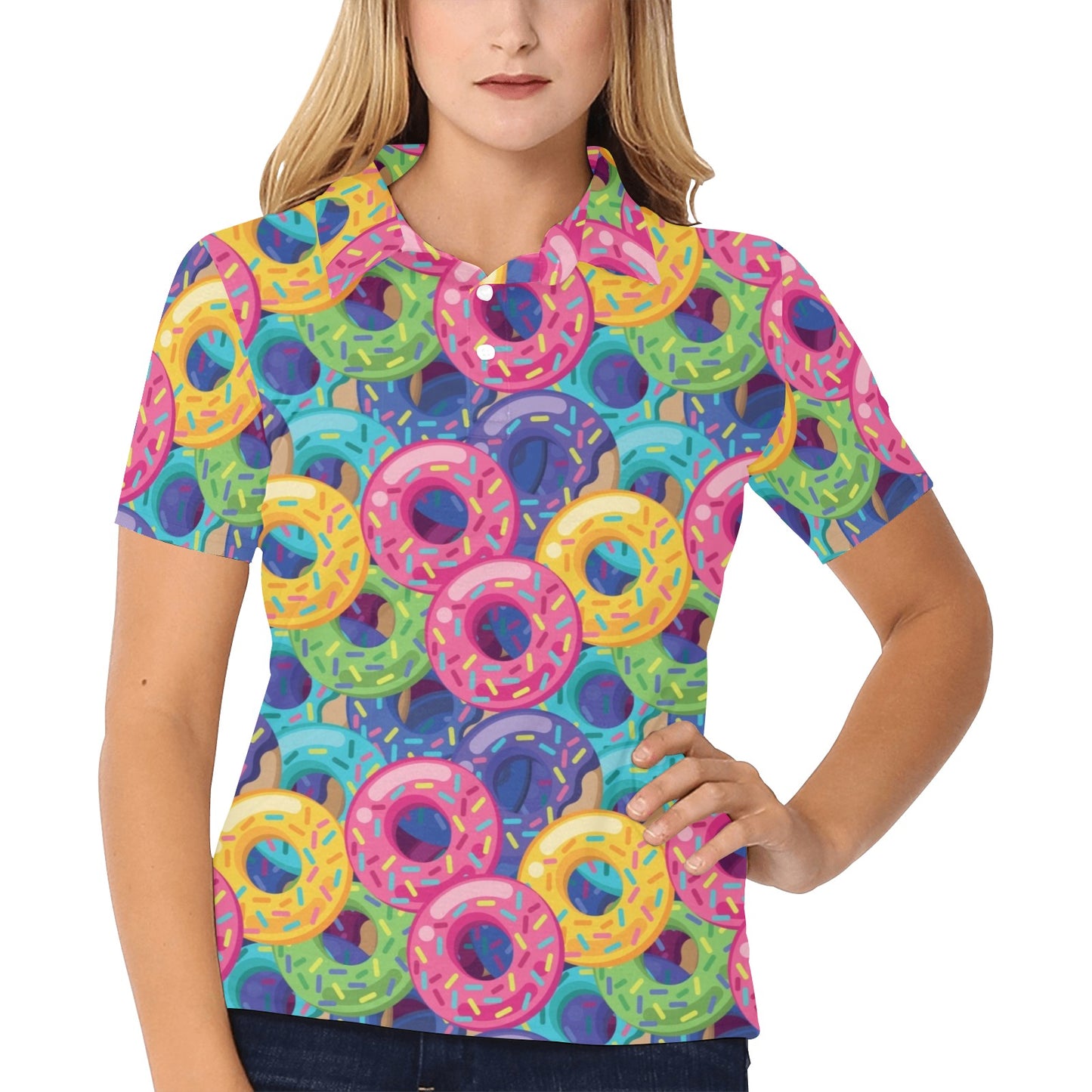 Donut Pattern Print Design DN010 Women's Polo Shirt