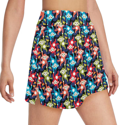 Monkey Colorful Design Themed Print 17" Golf & Pickleball Skort with Pockets