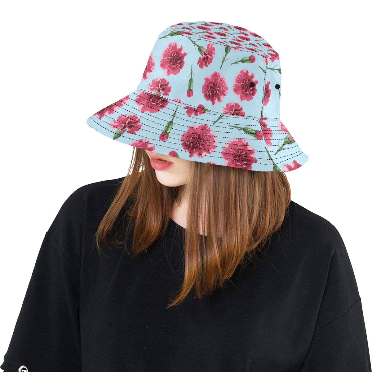 Carnations Pattern Print Design CN01 Unisex Bucket Hat