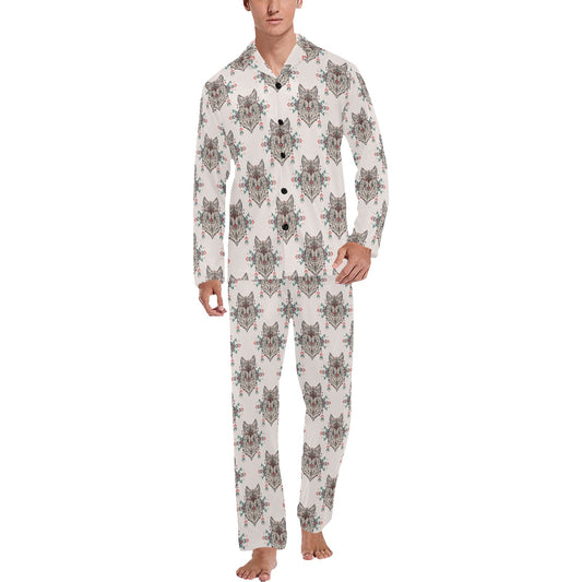 Aztec Wolf Pattern Print Design 01 Men's Long Pajama Set