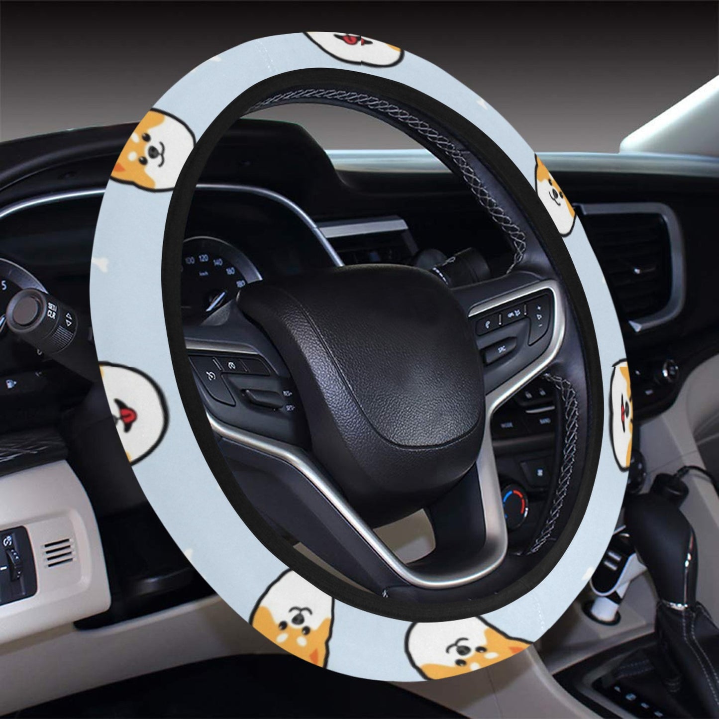 Shiba Inu Print Design LKS3012 Steering Wheel Cover with Elastic Edge