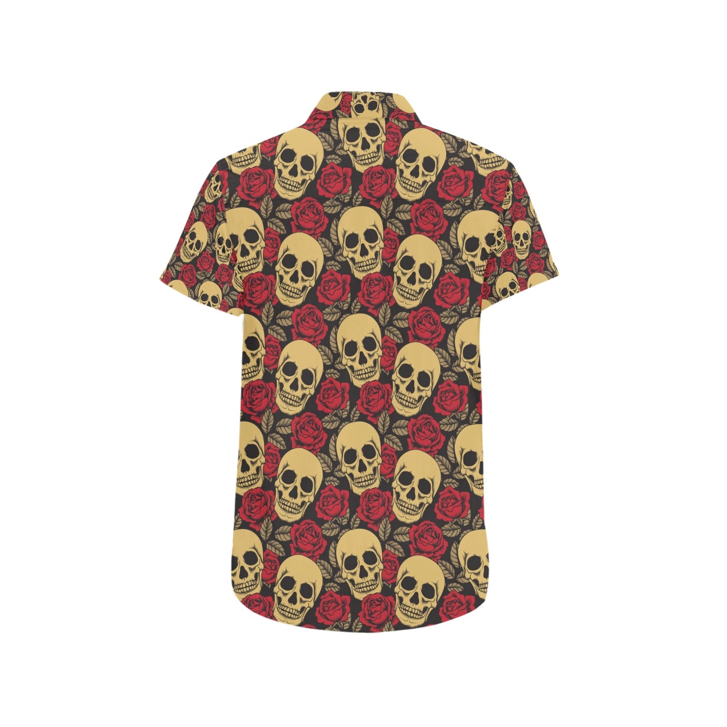 Skull And Roses Print Design LKS302 Men Short Sleeve Button Up Shirt