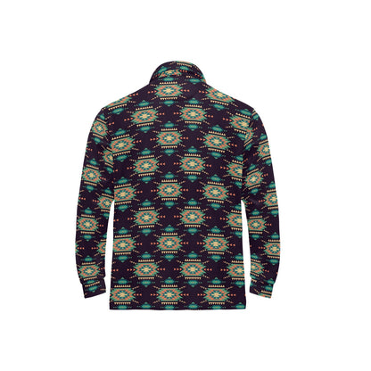 Navajo Geometric Style Print Pattern Long Sleeve Polo Shirt For Men's