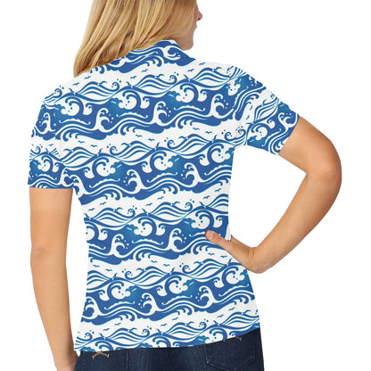 Wave Print Design LKS303 Women's Polo Shirt