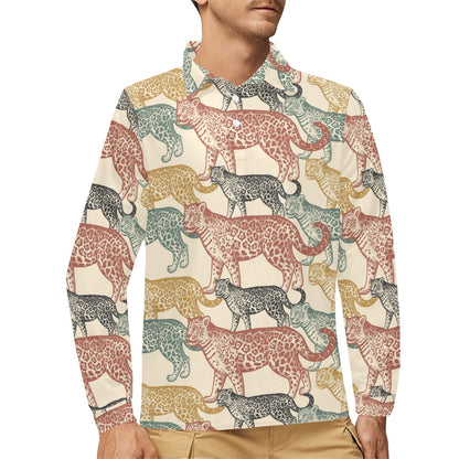 Jaguar Pattern Print Design 01 Long Sleeve Polo Shirt For Men's