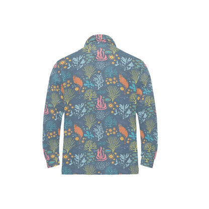 Seaweed Print Design LKS304 Long Sleeve Polo Shirt For Men's