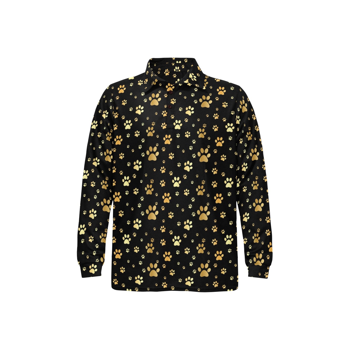Paw Gold Print Long Sleeve Polo Shirt For Men's