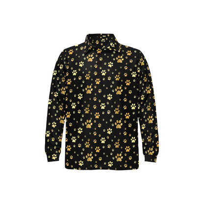 Paw Gold Print Long Sleeve Polo Shirt For Men's