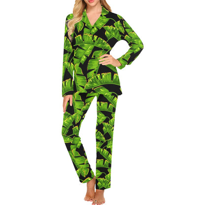 Banana Leaf Pattern Print Design BL06 Women's Long Pajama Set