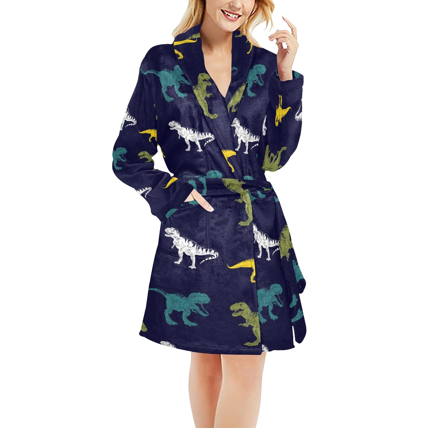 T Rex Pattern Print Design A07 Women's Fleece Robe