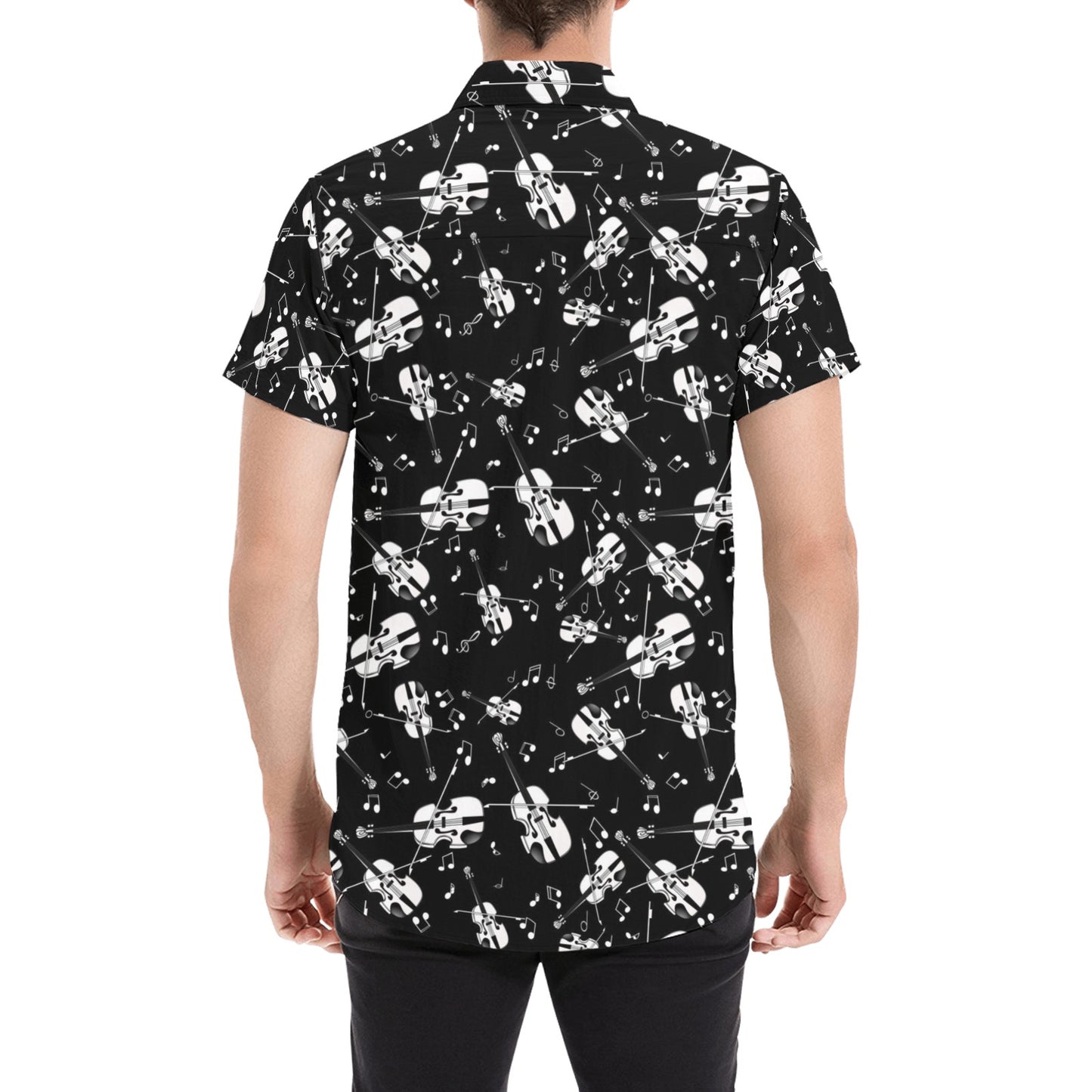 Violin Print Design LKS404 Men Short Sleeve Button Up Shirt