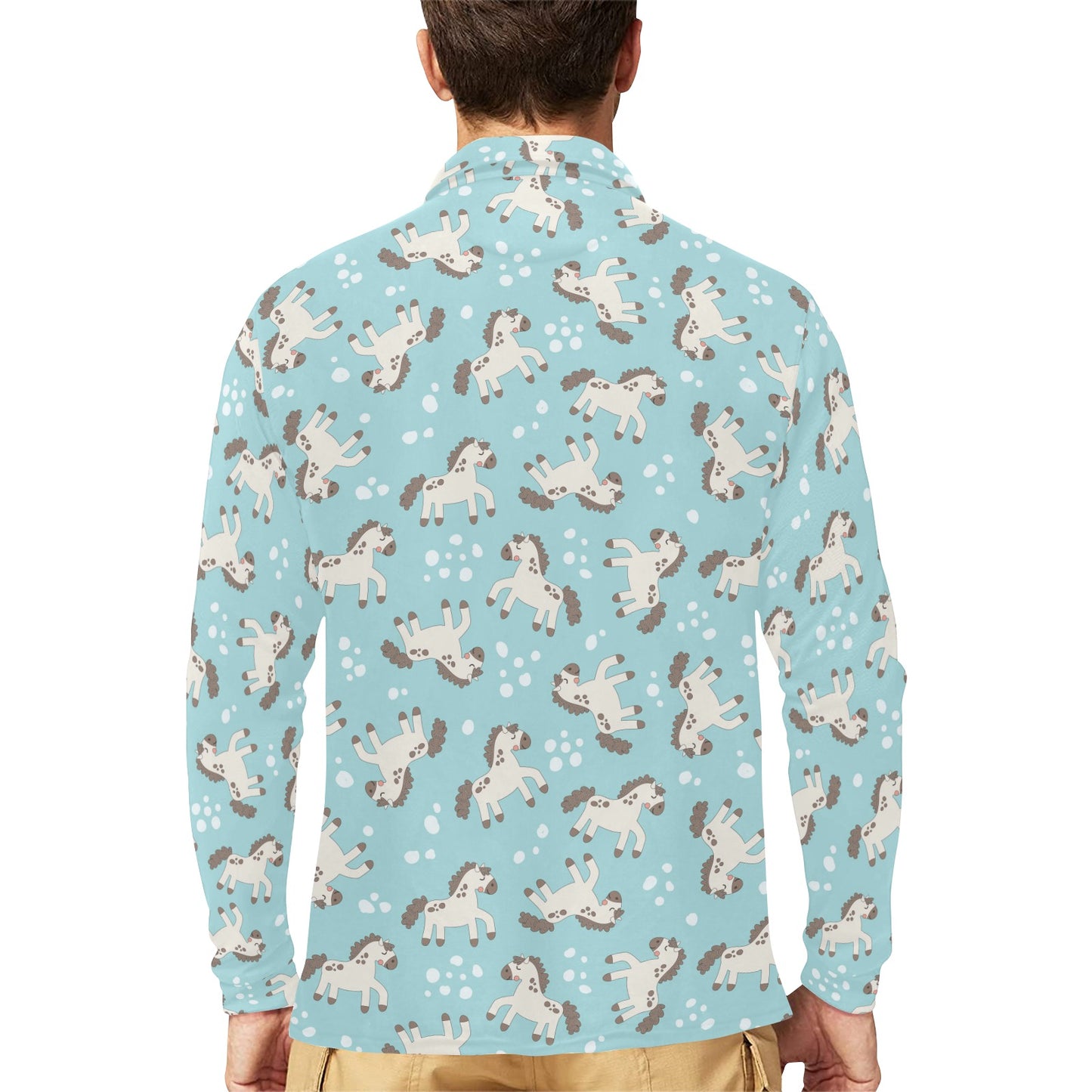 Horse Cute Print Design LKS306 Long Sleeve Polo Shirt For Men's