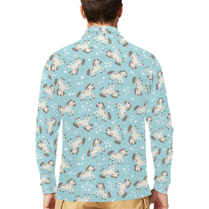 Horse Cute Print Design LKS306 Long Sleeve Polo Shirt For Men's