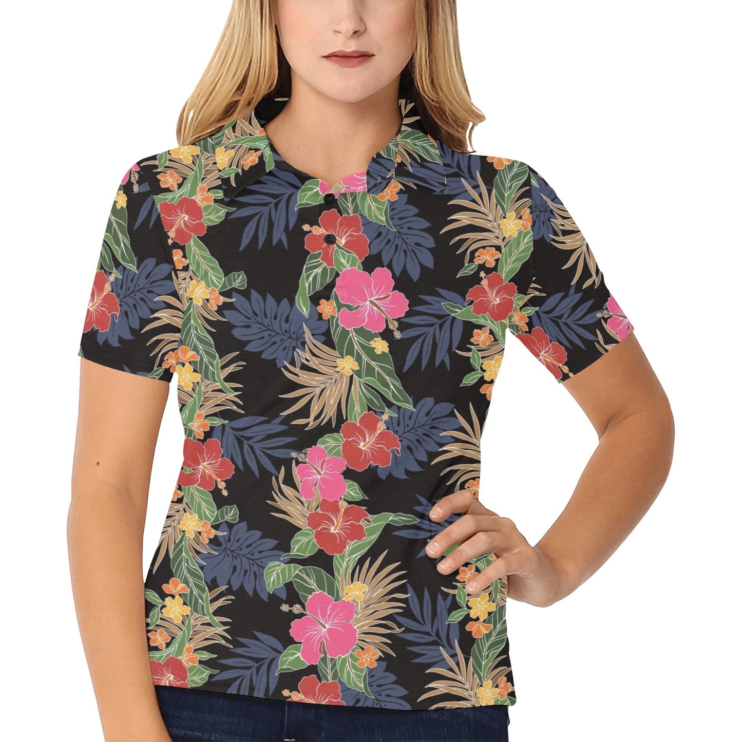 Hawaiian Themed Pattern Print Design H011 Women's Polo Shirt