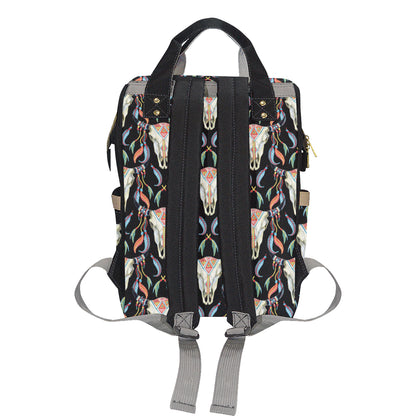 Buffalo Head Boho Style Pattern Print Design 01 Diaper Bag Backpack