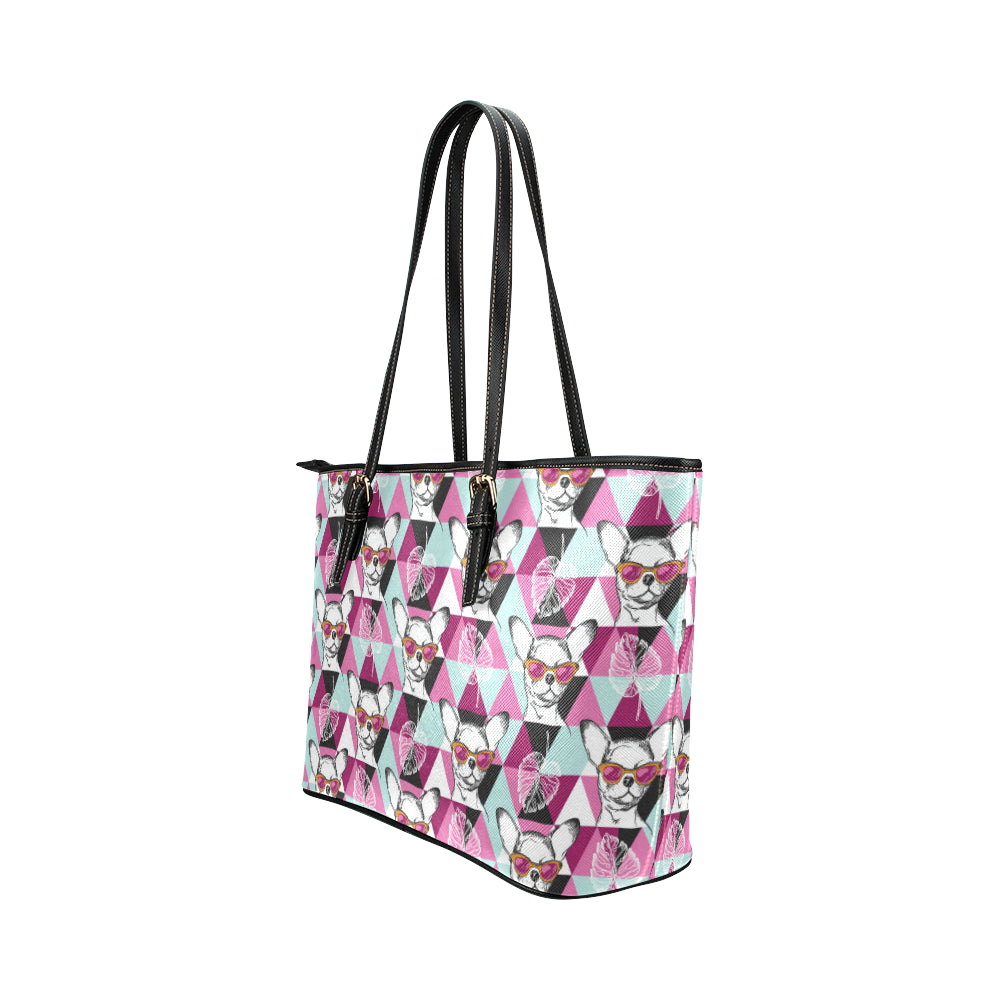 Chihuahua Cute Triangle Pattern Leather Tote Bag