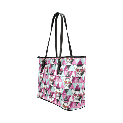 Chihuahua Cute Triangle Pattern Leather Tote Bag