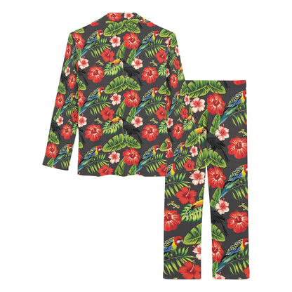 Hibiscus Red With Parrotprint Design LKS303 Women's Long Pajama Set