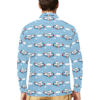 Airplane Cartoon Pattern Print Design 07 Long Sleeve Polo Shirt For Men's