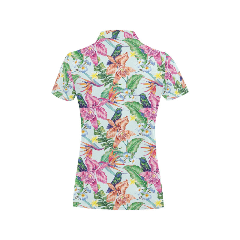 Hummingbird Tropical Pattern Print Design 05 Women's Polo Shirt