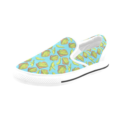 Sandwich Avocado Print Design LKS306 White Slip Ons Canvas Women's Shoes
