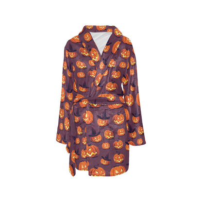 Halloween Pumpkin Pattern Print Design 03 Women's Fleece Robe
