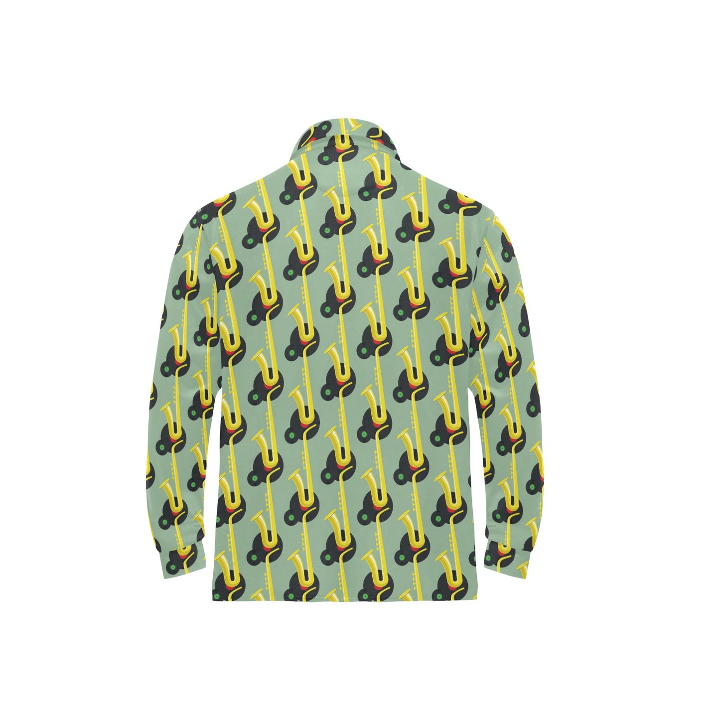 Saxophone Print Design LKS405 Long Sleeve Polo Shirt For Men's