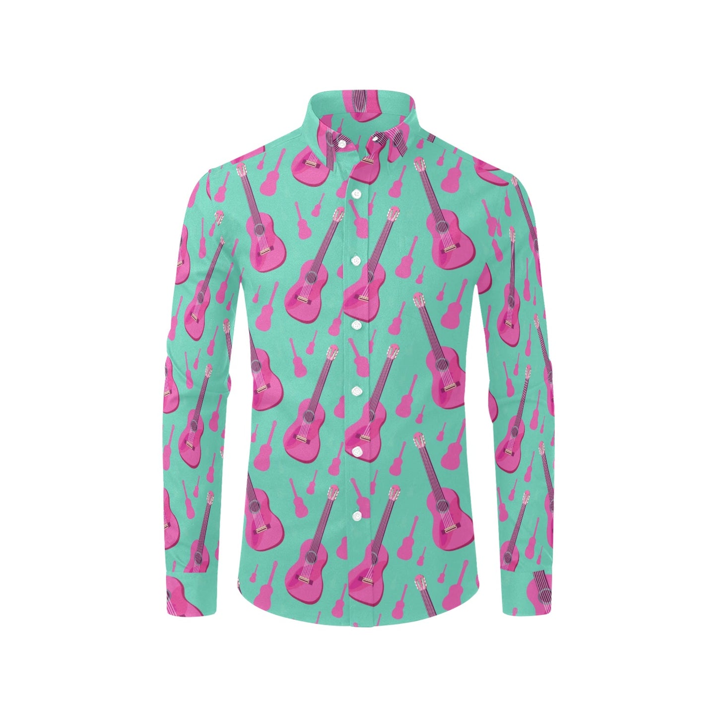 Acoustic Guitar Print Design LKS405 Men's Long Sleeve Dress Shirt