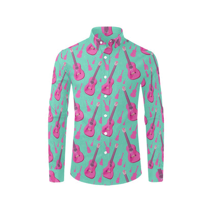 Acoustic Guitar Print Design LKS405 Men's Long Sleeve Dress Shirt