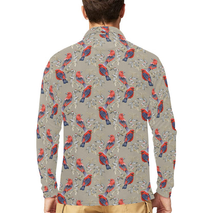 Birds Pattern Print Design 05 Long Sleeve Polo Shirt For Men's
