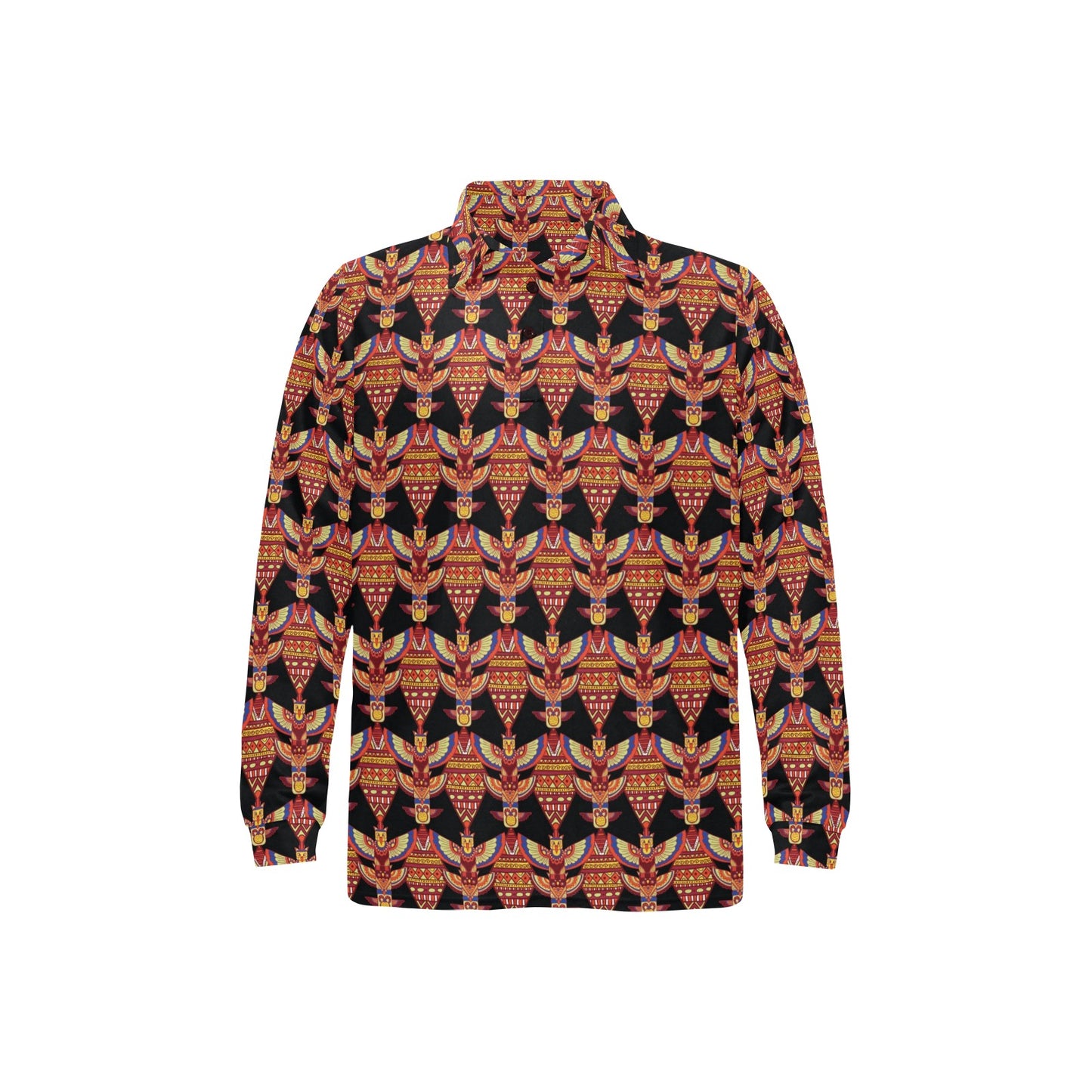 Totem Pole Print Long Sleeve Polo Shirt For Men's