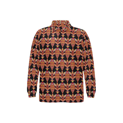 Totem Pole Print Long Sleeve Polo Shirt For Men's