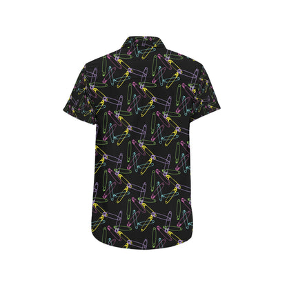 Safety Pin Print Design LKS304 Men Short Sleeve Button Up Shirt
