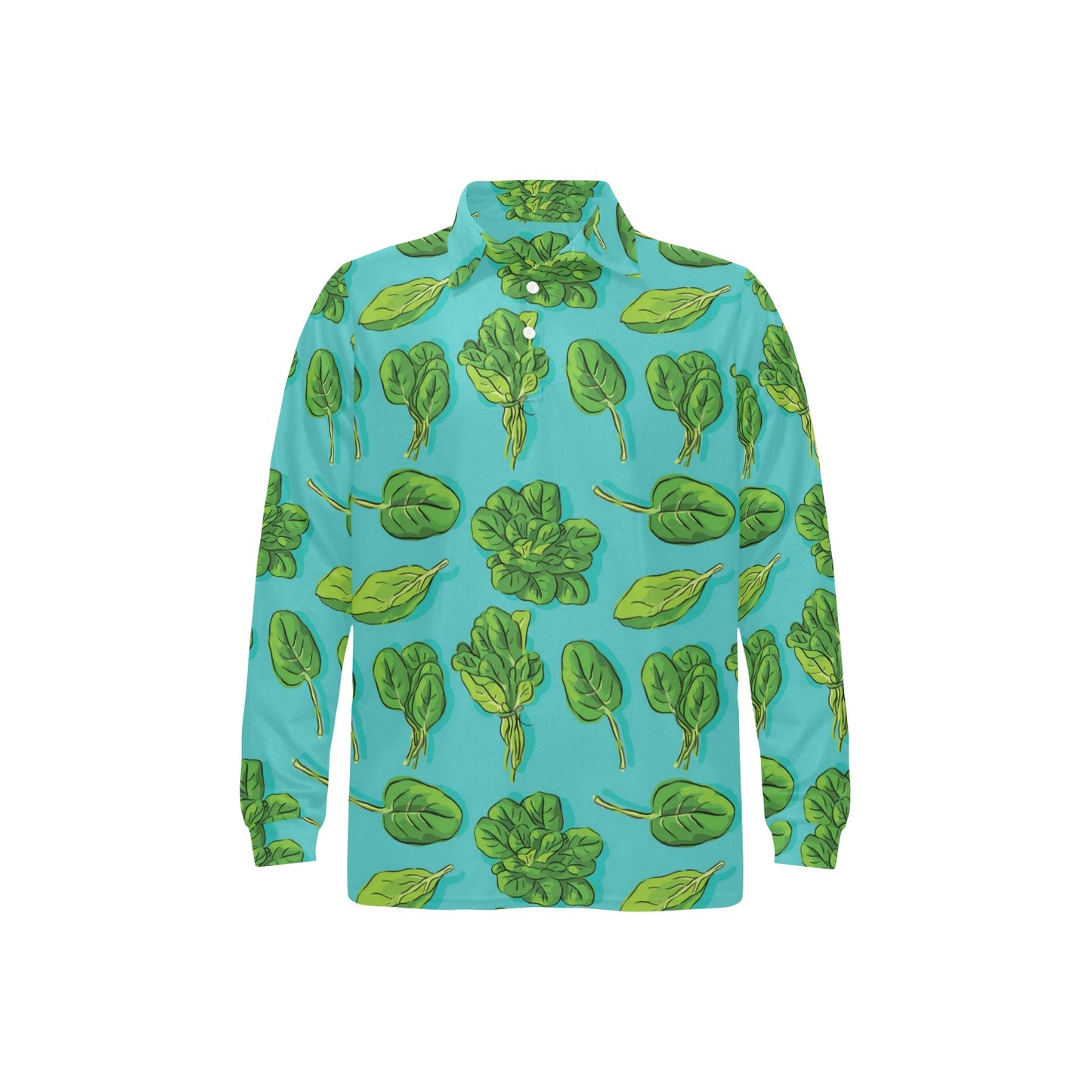 Spinach Print Design LKS301 Long Sleeve Polo Shirt For Men's