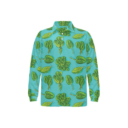 Spinach Print Design LKS301 Long Sleeve Polo Shirt For Men's