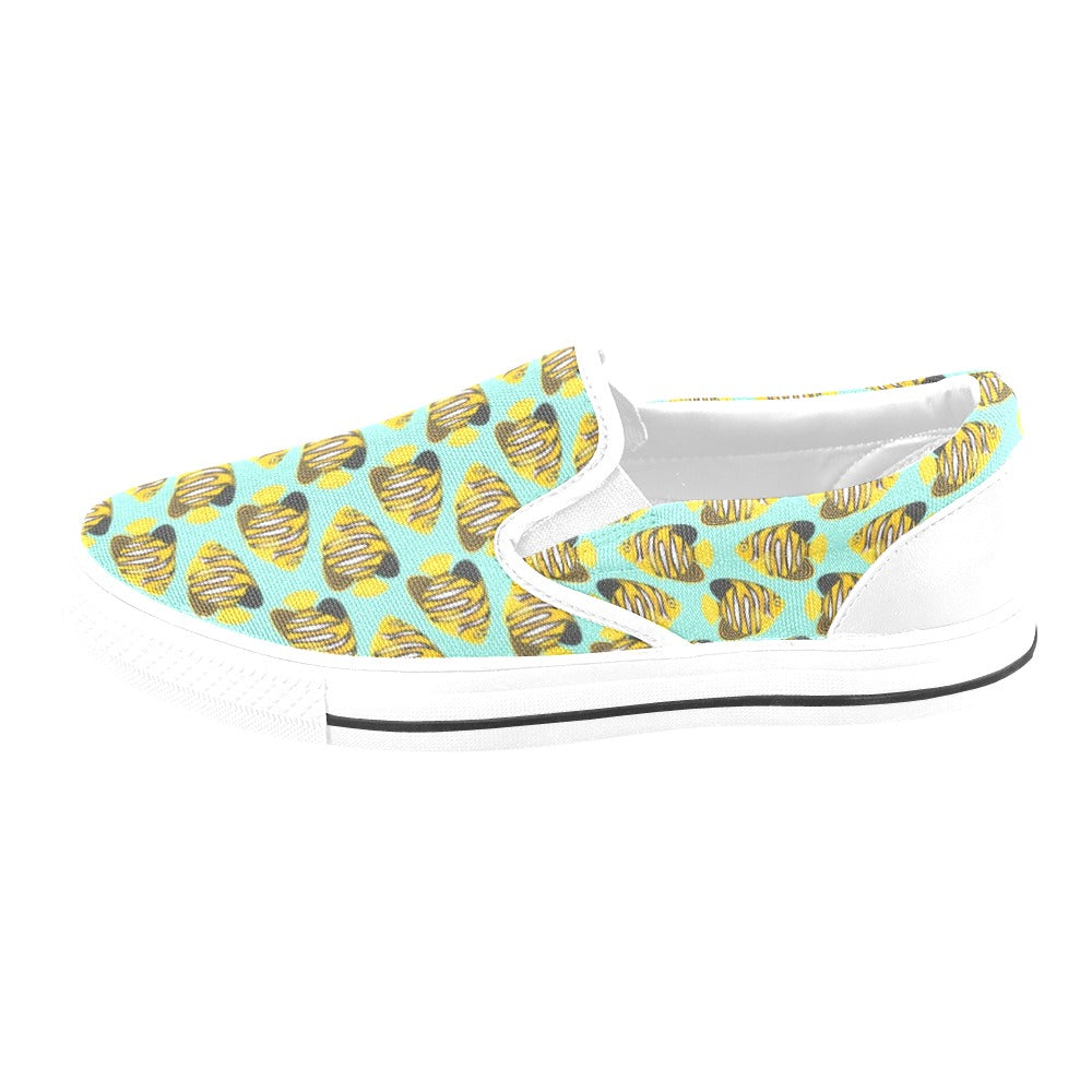 Angelfish Print Design LKS402 White Slip Ons Canvas Women's Shoes