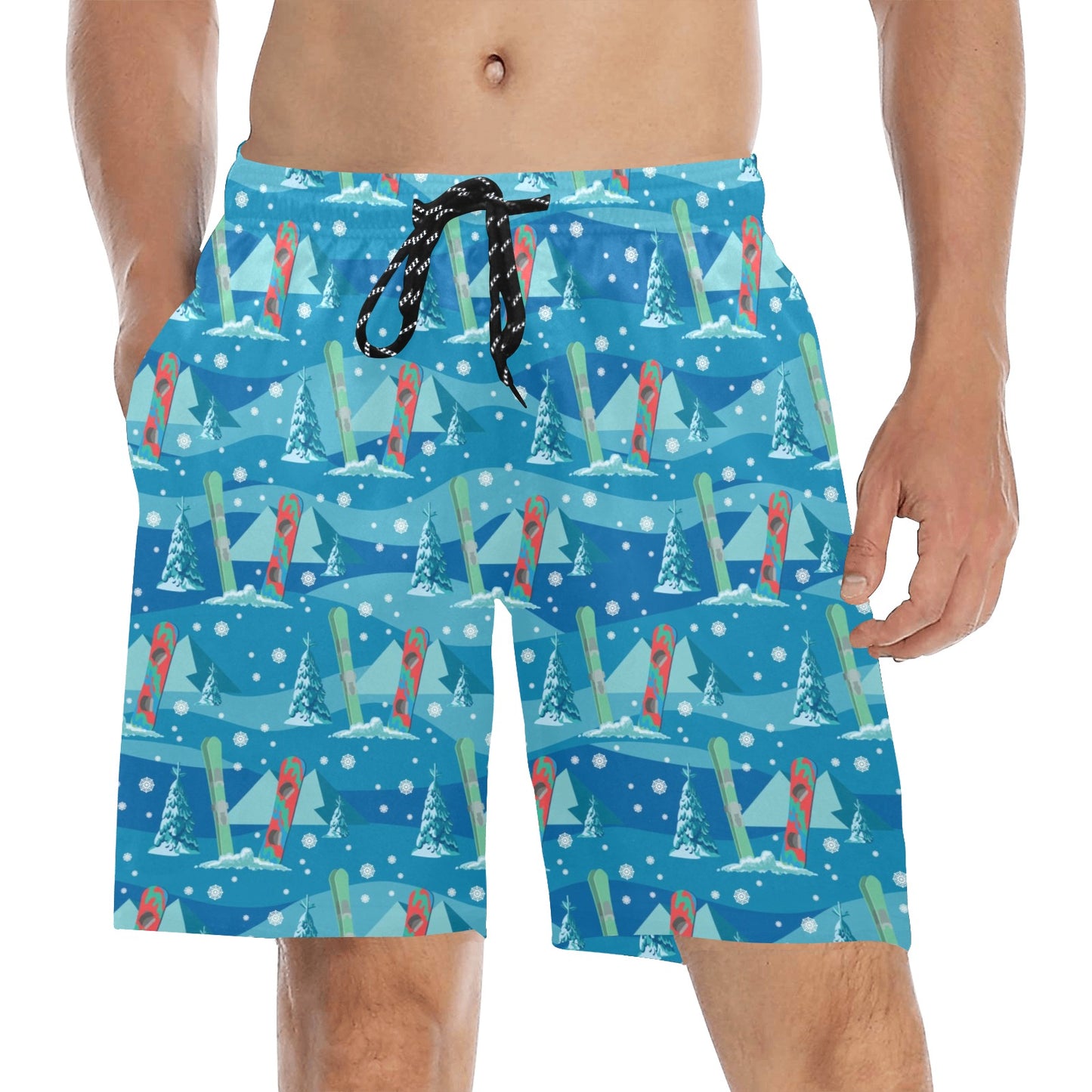 Snowboard Print Design LKS301 Men's Swim Trunks Beach Shorts