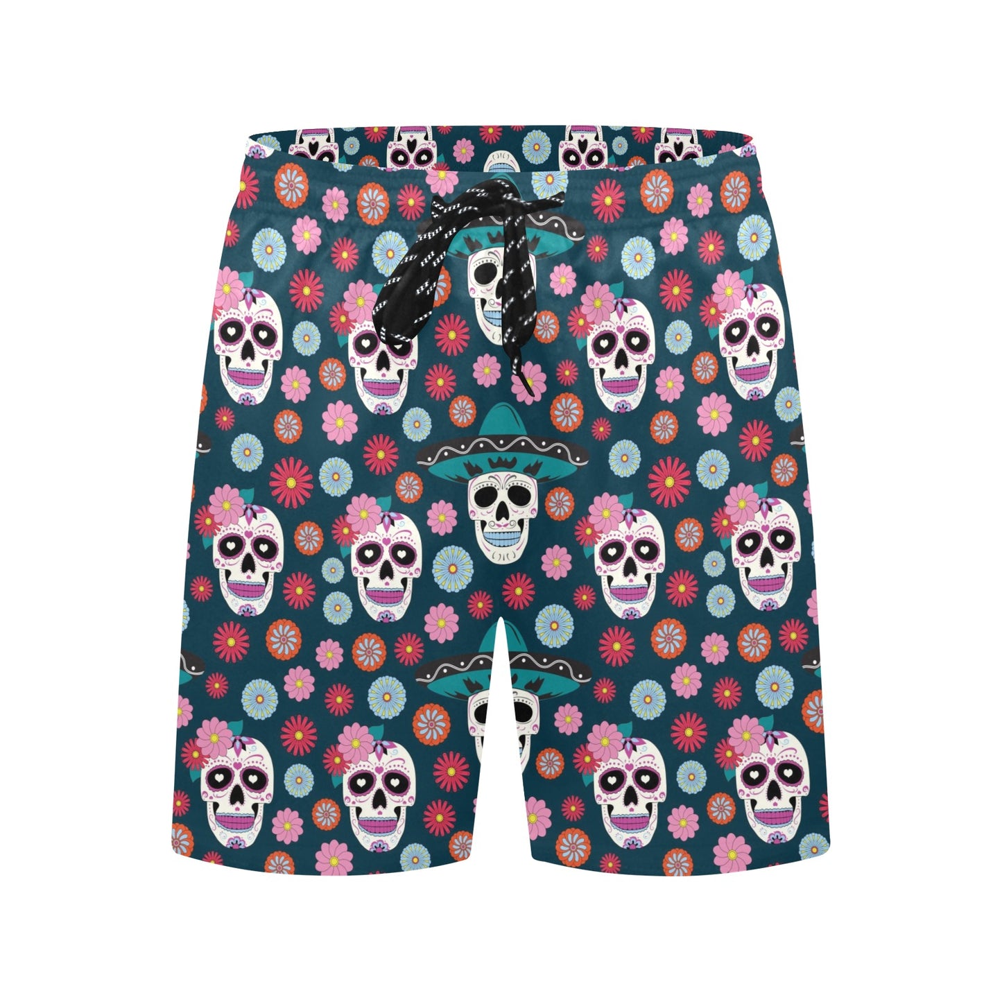Sugar Skull Print Design LKS308 Men's Swim Trunks Beach Shorts