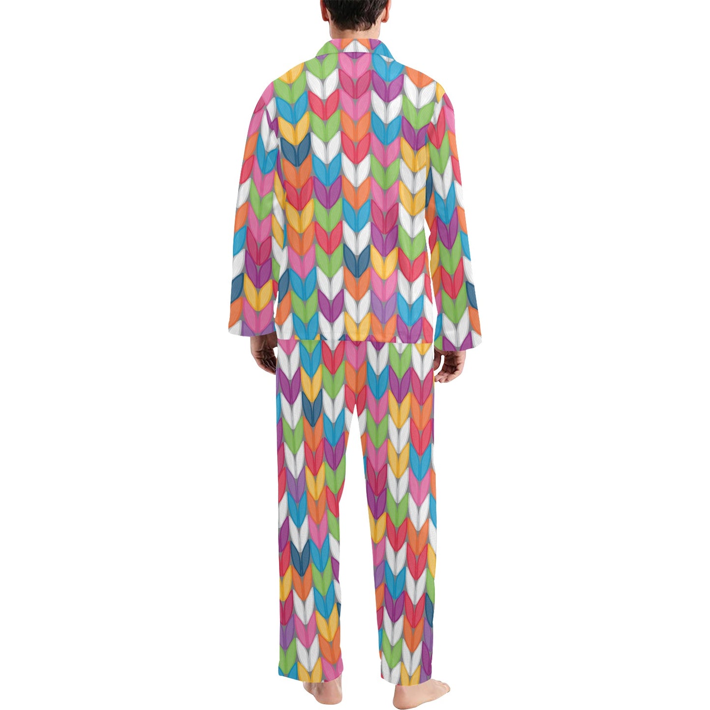 Knit Pattern Print Design 01 Men's Long Pajama Set