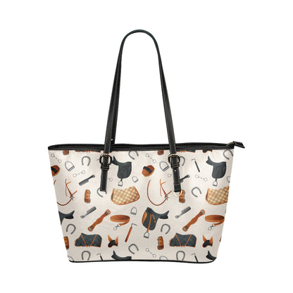 Equestrian Equipment Print Pattern Leather Tote Bag