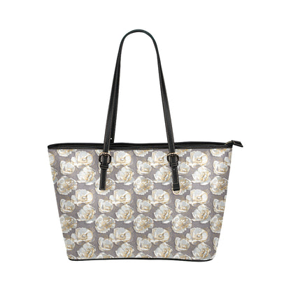 Elegant Grey Flower Print Leather Tote Bag