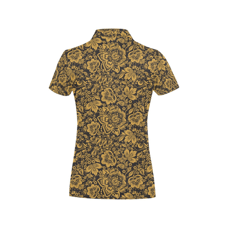 Brocade Gold Pattern Print Design 01 Women's Polo Shirt