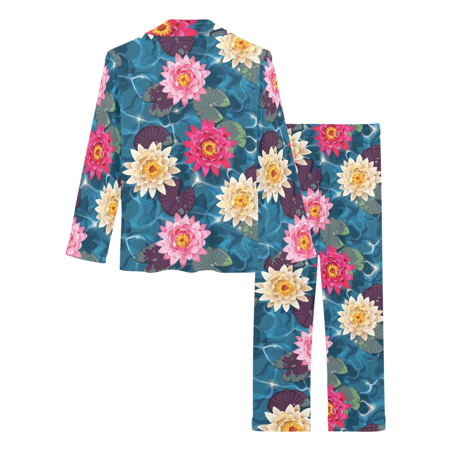 Water Lily Pattern Print Design WL05 Women's Long Pajama Set