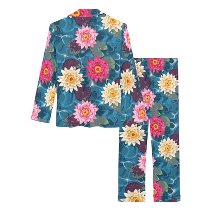 Water Lily Pattern Print Design WL05 Women's Long Pajama Set