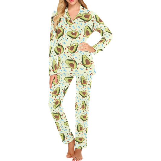 Avocado Pattern Print Design AC02 Women's Long Pajama Set