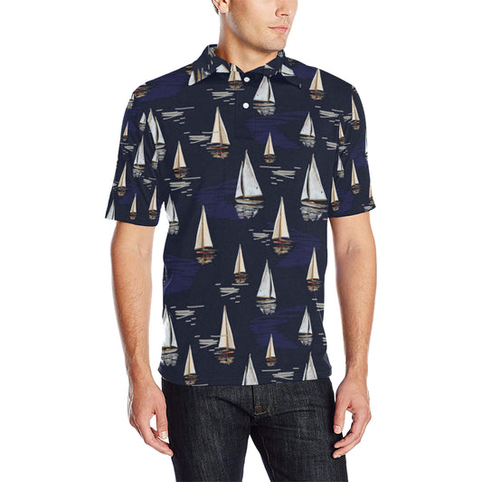 Sailing Ships Pattern Print Design A05 Men Polo Shirt
