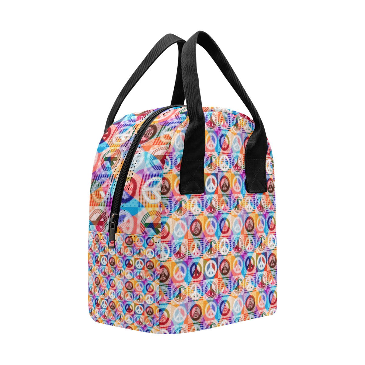 Peace Sign Patchwork Design Print Insulated Lunch Bag