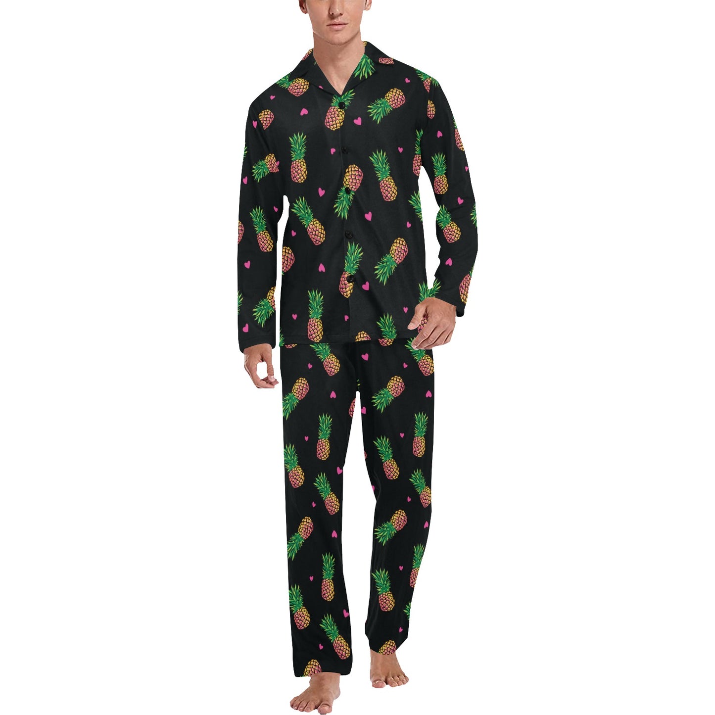 Neon Pineapple Pattern Print Design A04 Men's Long Pajama Set