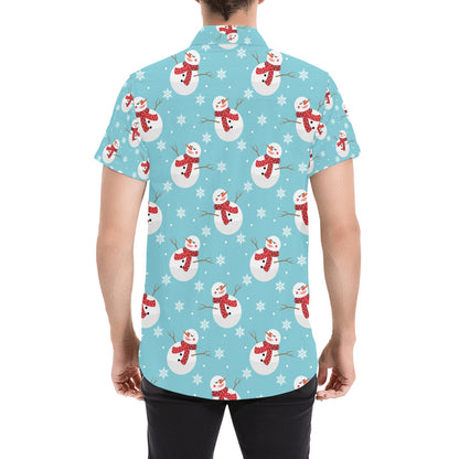 Snowman Print Design LKS304 Men Short Sleeve Button Up Shirt